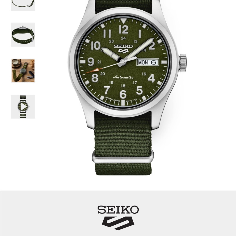 Seiko Men's 5 Sports Stainless Steel Green Dial Watch - SRPG33